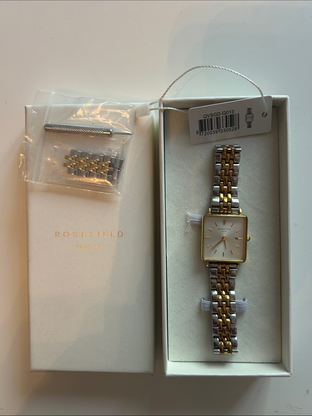 Rosefied Boxy XS Duotone Two-Tone Square Face Watch - Gold & Silver